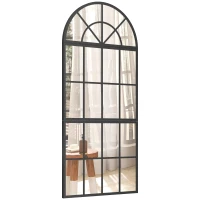 HOMCOM Large Arched Wall Mirror with Metal Grid, 3-Piece Split Window Mirrors, 120 x 54 cm, Black(m-11)