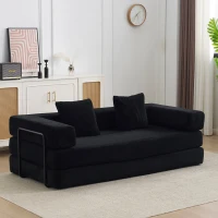 Bodencouch, Kompressionssofa, umwandelbares Bodenschlafsofa mit Kissen-Rückenlehne, bequemes Futon-Couch-Lounge-Schlafsofa, Cordstoff, für Wohnzimmer, Schlafzimmer (Schwarz)(m-1)