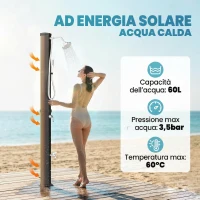 Outsunny Doccia Solare 60L, Doccia da Giardino Esterno con 2 Soffioni Riscaldata(m-4)