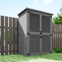 Outsunny Armário de Jardim 0,83 m² 127x65x168 cm com 2 Portas de Persiana 2 Estantes e Telhado Impermeável Cinza(m-9)