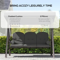 Outsunny 3 Seat Garden Swing Chair Steel Swing Bench w/ Cushions Cup Trays(m-6)