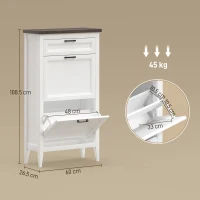 HOMCOM Shoe Cabinet with 2 Flip Drawers, Farmhouse Narrow Shoe Storage Cabinet with Adjustable Shelves, White(m-3)
