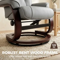 HOMCOM Swivel Recliner Chair with Footstool, PU Leather Recliner Armchair with Adjustable Back and Wood Frame, Grey(m-8)