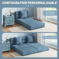 HOMCOM Chauffeuse canapé-lit convertible fauteuil 1 place avec 1 coussin déhoussable, tissu bleu foncé(m-7)