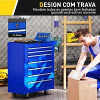 DURHAND Carrinho de Ferramentas com 7 Gavetas Carrinho de Oficina com Fechadura Pega 2 Rodas com Travão 69x33x75 cm Azul(m-7)