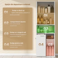 HOMCOM Dulap de baie înalt de 174 cm cu coș de rufe basculant și uși Soft-Close, Alb(m-5)