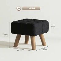 HOMCOM Linen-Look Square Padded Footstool - Black(m-3)