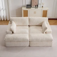Doppelter Chaiselongue-Sessel für den Innenbereich, übergroße gepolsterte Cloud-Schlafcouch, luxuriöses Schlafsofa mit tiefem Sitz, Sofa-Chaiselongue mit Anbausofa, Lesesessel aus Cord für das Wohnzimmer, kein Zusammenbau erforderlich, weiß(m-2)