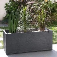Jardiniere - EDA - Volcania - 98 L - Intérieur / Extérieur - Décor Pierre - 99,5 x 39 x H. 43 cm - Gris Anthracite(m-3)