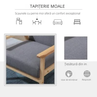 HOMCOM Fotoliu cu design scandinav, fotoliu de accent din lemn masiv cu aspect de in, 64 cm x 70 cm x 72 cm, gri(m-5)