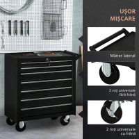 DURHAND Cărucior Atelier cu 7 Sertare, Încuietoare cu Chei, Roți și Mâner, 69x33x75cm, Negru(m-5)
