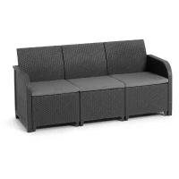 Salon de jardin - en résine imitation rotin tressé - Allibert by KETER - 5 personnes - SanRemo - Gris graphite(m-4)