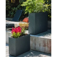 Jardiniere Muret Loft L - EDA - Volcania - 46 L - Intérieur/Extérieur - Décor Pierre - 78,5 x 29,5 x 60 cm - Gris Anthracite(m-3)