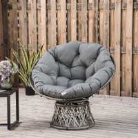 Outsunny Fauteuil rond de jardin fauteuil papasan pivotant grand confort Ø 97 x 86H cm grand coussin fourni polyester résine tressée gris(m-10)
