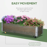 Outsunny Planter on Casters - Rectangular Planter - Irrigation Inserts, Drainage Felt Included - metal, solid wood, gray(m-5)