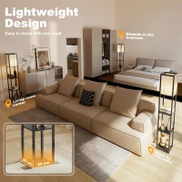 HOMCOM Floor Lamp with Shelves, 3 Layer Column Modern Standing Lamp for Living Room, Bedroom, Office, Bulb not Included, Black(m-8)