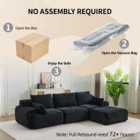 Modernes Sofa aus komprimiertem Memory-Schaumstoff, große Sofagarnitur für das Wohnzimmer, haustierfreundliches modulares Sofagarnitur Cloud, Cordstoff, kein Zusammenbau erforderlich, schwarz(m-7)