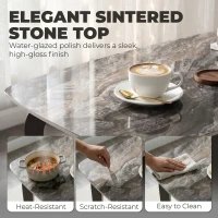 HOMCOM Dining Table for 4, Modern Kitchen Table with Sintered Stone Tabletop, Metal Legs, Brown(m-5)