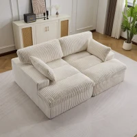 Doppelter Chaiselongue-Sessel für den Innenbereich, übergroße gepolsterte Cloud-Schlafcouch, luxuriöses Schlafsofa mit tiefem Sitz, Sofa-Chaiselongue mit Anbausofa, Lesesessel aus Cord für das Wohnzimmer, kein Zusammenbau erforderlich, weiß(m-1)