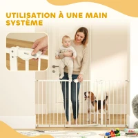 PawHut Barrière de sécurité animaux porte fermeture automatique système de double verrouillage sans perçage 3 extensions blanc(m-6)