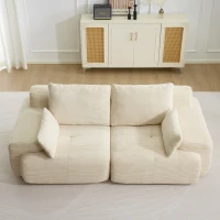 Modernes Sofa aus komprimiertem Memory-Schaumstoff, 2-Sitzer, große Sofagarnitur für das Wohnzimmer, haustierfreundliches modulares Sofagarnitur Cloud, Cordstoff, extra tiefes Sofa, kein Zusammenbau erforderlich, Beige(m-2)