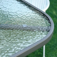 Outsunny Garden Dining Table Glass Top Metal Frame with Parasol Hole Outdoor Balcony Grey 140L x 80Wcm(m-9)