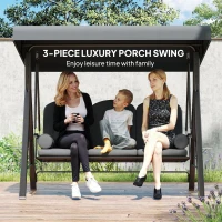 Outsunny 3 Seat Garden Swing Chair Steel Swing Bench w/ Cushions Cup Trays(m-7)