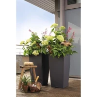 LECHUZA Pot de fleurs - Cubico color 40 - 39,5 x 39,5 x 75,5 cm - 31 L - Kit complet - Gris ardoise(m-2)