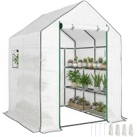 Outsunny Estufa de Jardim Pequena de 3 Níveis com 6 Prateleiras Porta Enrolável e Capa de PE 140x143x190 cm Branco(m-10)