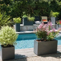 Jardiniere Muret Loft L - EDA - Volcania - 46 L - Intérieur/Extérieur - Décor Pierre - 78,5 x 29,5 x 60 cm - Gris Anthracite(m-5)