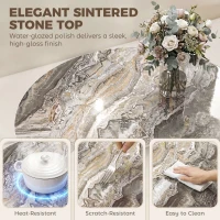 HOMCOM Coffee Table Sintered Stone Top Adjustable Foot Pads Modern Centre Table for Living Room Brown and Black(m-5)