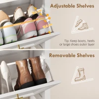 HOMCOM Shoe Cabinet with 2 Flip Drawers, Farmhouse Narrow Shoe Storage Cabinet with Adjustable Shelves, White(m-6)