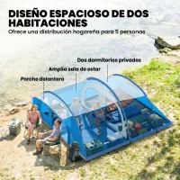 Outsunny Tienda de Campaña Familiar Tipo Túnel para 5 Personas con 3 Habitaciones Puerta 4 Ventanas Impermeable Fácil Montaje(m-4)