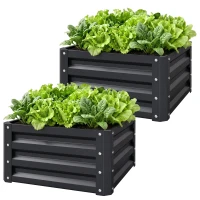 Outsunny Set of 2 Raised Garden Bed, Outdoor Elevated Galvanised Planter Box for Flowers, Herbs, 60x60x30.5cm, Grey(m-11)