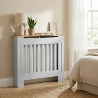 HOMCOM Heater Cover, Radiator Cover Slatted Painted MDF Lined Grill Grey, 78L x 19W x 81H cm(m-9)