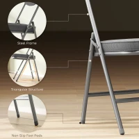 HOMCOM Set of Four Folding Corduroy Seat Chairs - Grey(m-6)