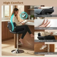 HOMCOM Bar Stools Adjustable Swivel Kitchen Chairs with Backrest Armrest Set of 2 PU Leather Black(m-4)