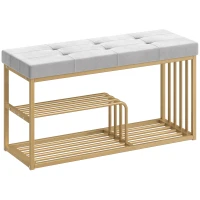 HOMCOM Bench and Shoe Storage, Tufted Shoe Storage Bench with Velvet Seat Cushion Gold Steel Frame for Entryway, Grey(m-1)