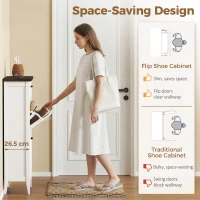 HOMCOM Shoe Cabinet with 2 Flip Drawers, Farmhouse Narrow Shoe Storage Cabinet with Adjustable Shelves, White(m-4)