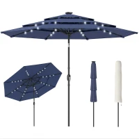 Outsunny 2.8 m Garden Parasol Umbrella with LED Solar Light, Parasol Cover, 3 Tier Outdoor Table Market Patio Umbrella, Navy Blue(m-10)