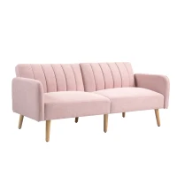 HOMCOM Canapé Convertible 2 Places Design scandinave Dossier inclinable 3 Positions Pieds Bois Tissu Aspect Lin Rose(m-11)