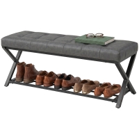 HOMCOM Banc à chaussures, banc d'entrée rembourré en similicuir, 112 x 37 x 47 cm, Gris foncé