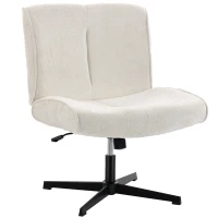 HOMCOM Poltrona da Salotto Girevole 360° Senza Braccioli con Altezza regolabile, Velluto a Goccia, Crema(m-1)