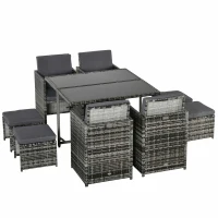 Outsunny 8-Seater Rattan Furniture Set Wicker Weave Patio Dining Table Seat(m-1)