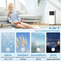 HOMCOM Aparat de Aer Condiționat Portabil 7000 BTU, Unitate 4-în-1 cu Răcire, Dezumidificator, Ventilator, Mod Noapte(m-5)