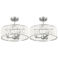 HOMCOM Crystal Ceiling Light Fixture Set of 2, Semi Flush Mount Modern Chandelier for Living Room, Bedroom and Hallway, 3-Lights with E14 Base, Silver Tone(m-1)