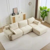 Modernes Sofa aus komprimiertem Memory-Schaumstoff, große Sofagarnitur für das Wohnzimmer, haustierfreundliches modulares Sofagarnitur Cloud, Cordstoff, kein Zusammenbau erforderlich, Beige(m-1)