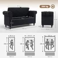 HOMCOM Banc banquette coffre 2 en 1 en tissu aspect lin avec pieds en bois 146,5 x 49 x 72 cm noir(m-3)