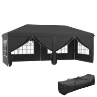 Outsunny 3 x 6 m Pop Up Gazebo with Sides and Windows, Height Adjustable Party Tent with Storage Bag for Garden, Camping, Event, Black(m-10)