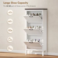 HOMCOM Shoe Cabinet with 3 Flip Drawers, Farmhouse Narrow Shoe Storage Cabinet with Adjustable Shelves, White(m-5)